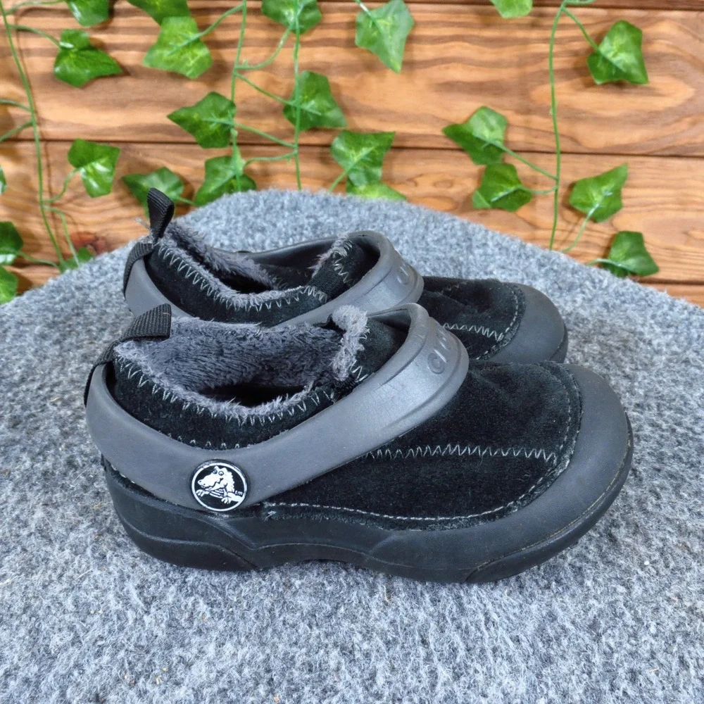 Crocs‎ Dawson Toddler Boys Clog Shoe Size 7 Winter Casual Black Suede Shearling